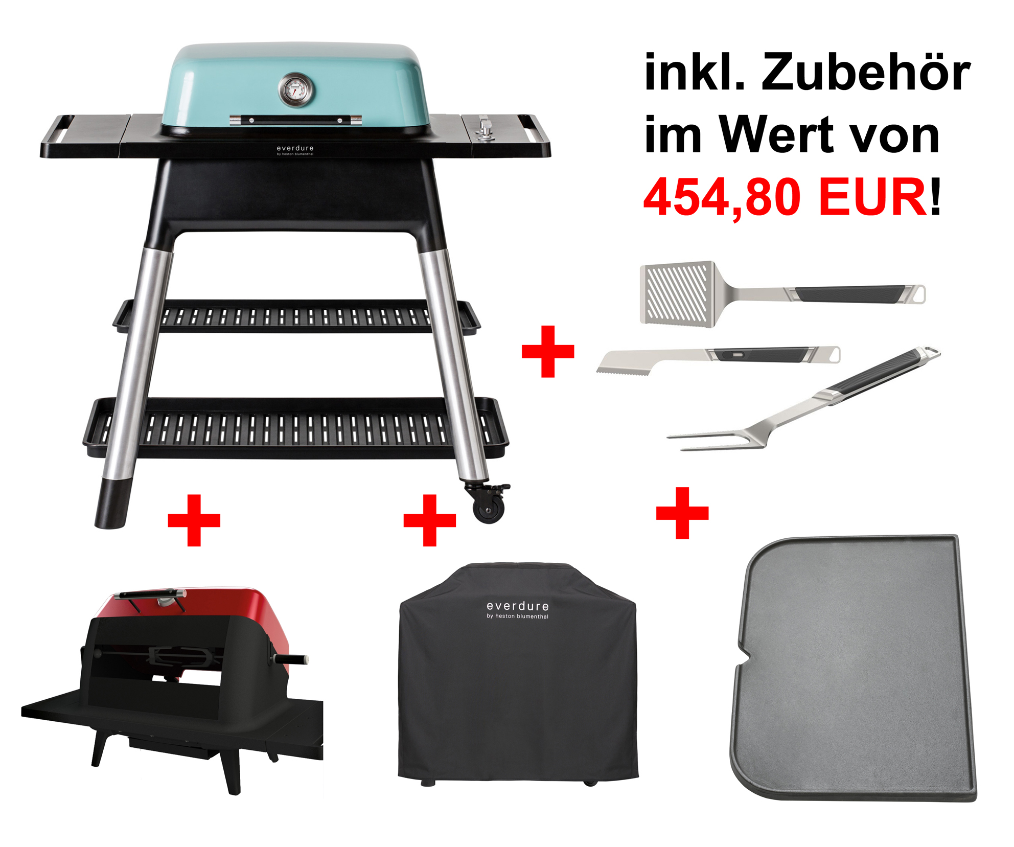 Everdure FORCE Mint inkl. Haube, Drehspieß-Set, Gussplatte & Besteck-Set