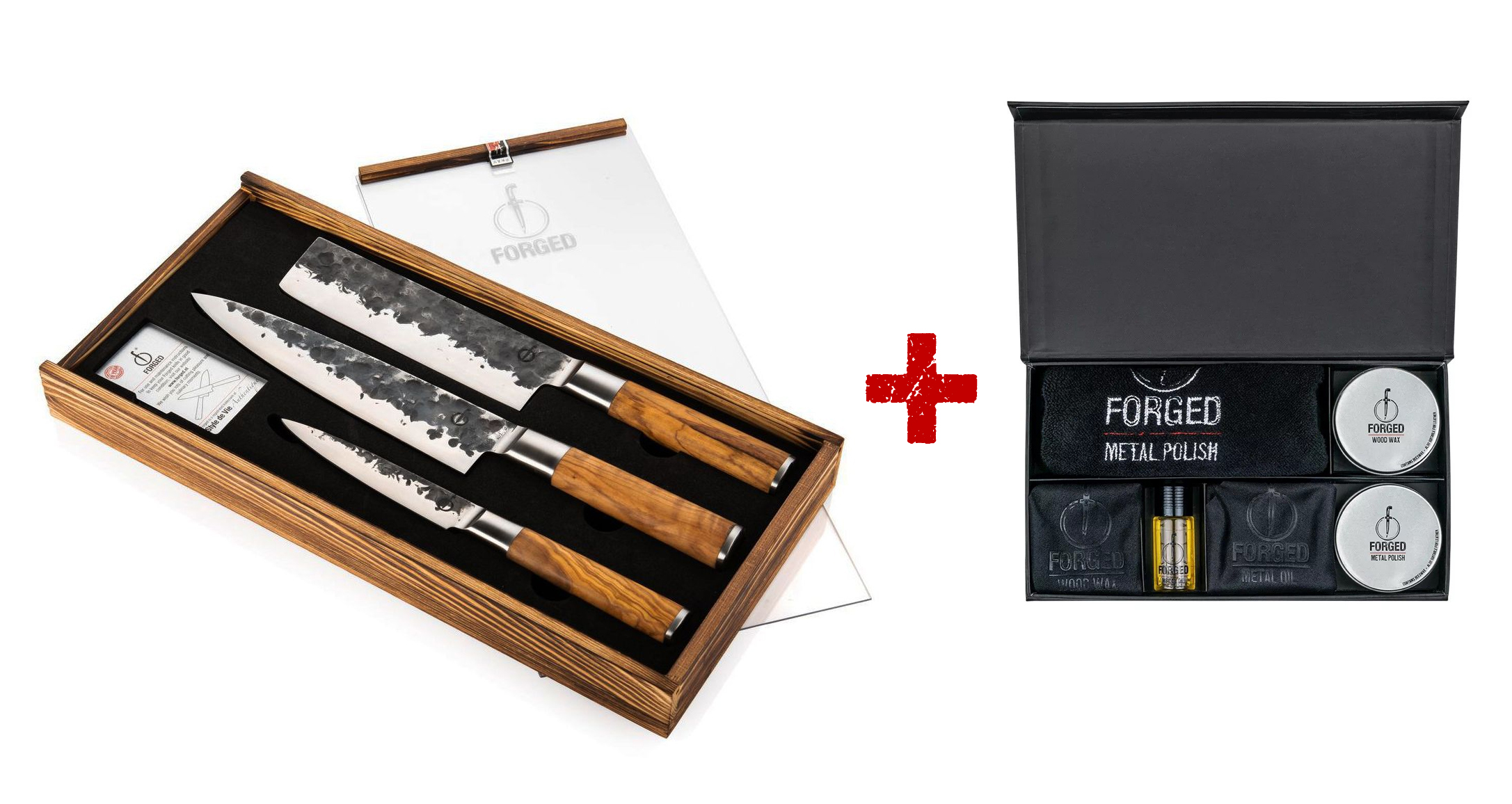 Olive Forged 3-tlg. Messerset + Forged Pflege-Set 6-tlg.