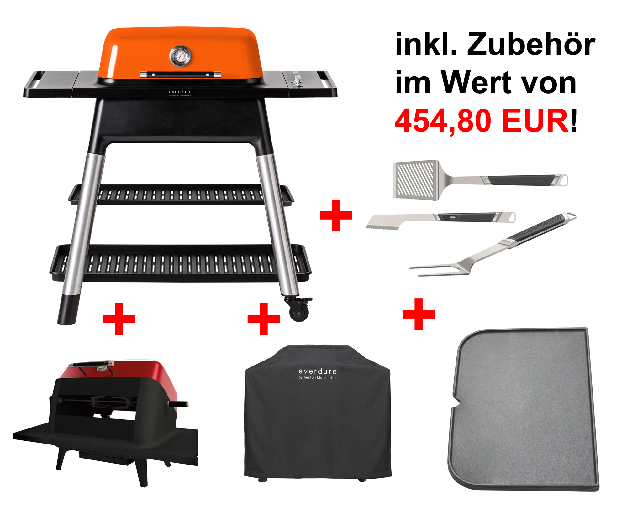 Everdure FORCE Orange inkl. Haube, Drehspieß-Set, Gussplatte & Besteck-Set
