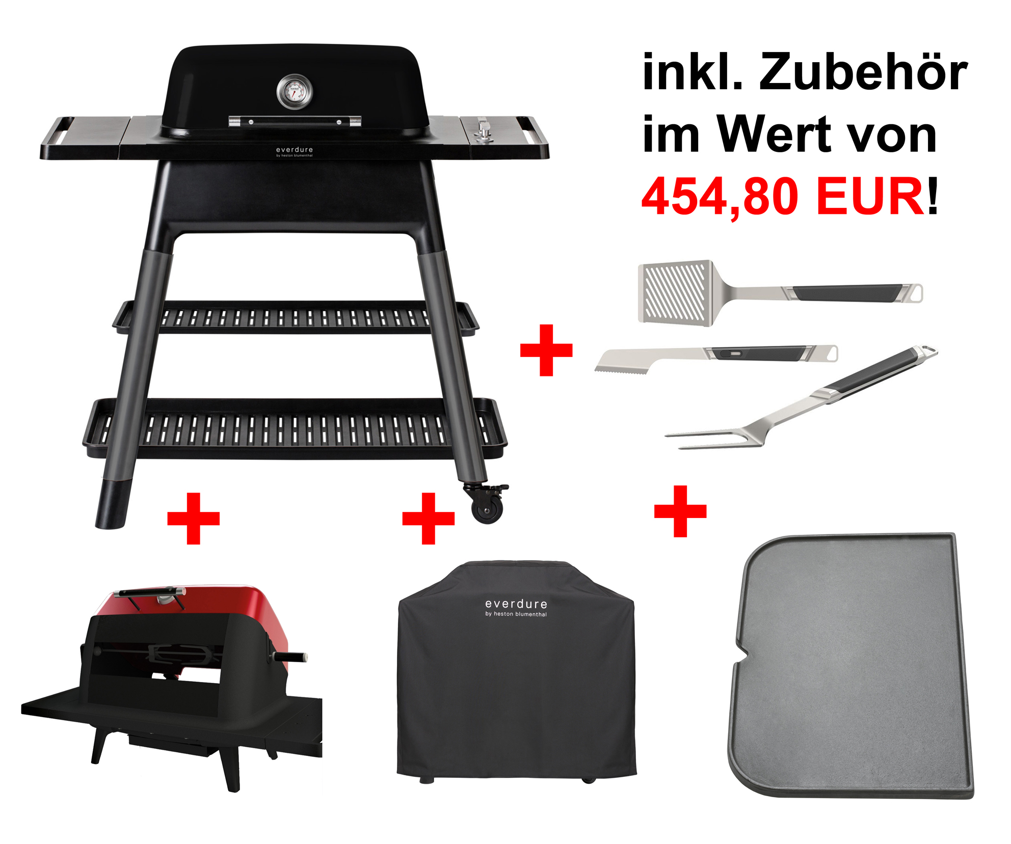 Everdure FORCE Schwarz inkl. Haube, Drehspieß-Set, Gussplatte & Besteck-Set