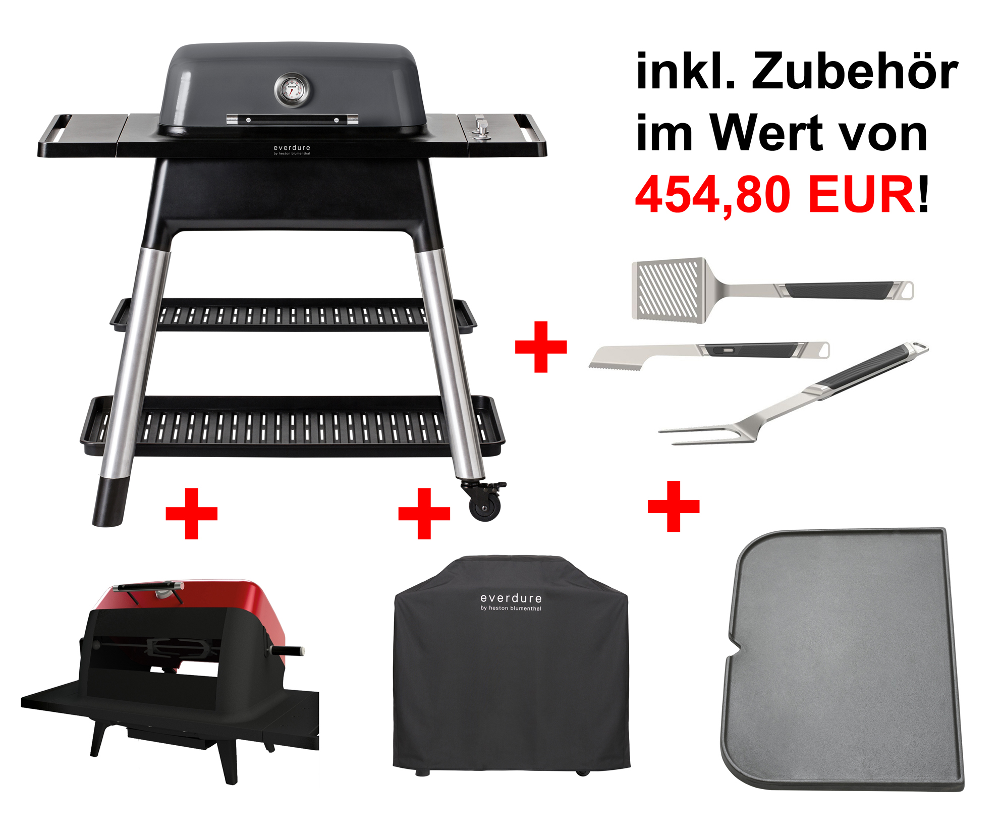 Everdure FORCE Graphite inkl. Haube, Drehspieß-Set, Gussplatte & Besteck-Set