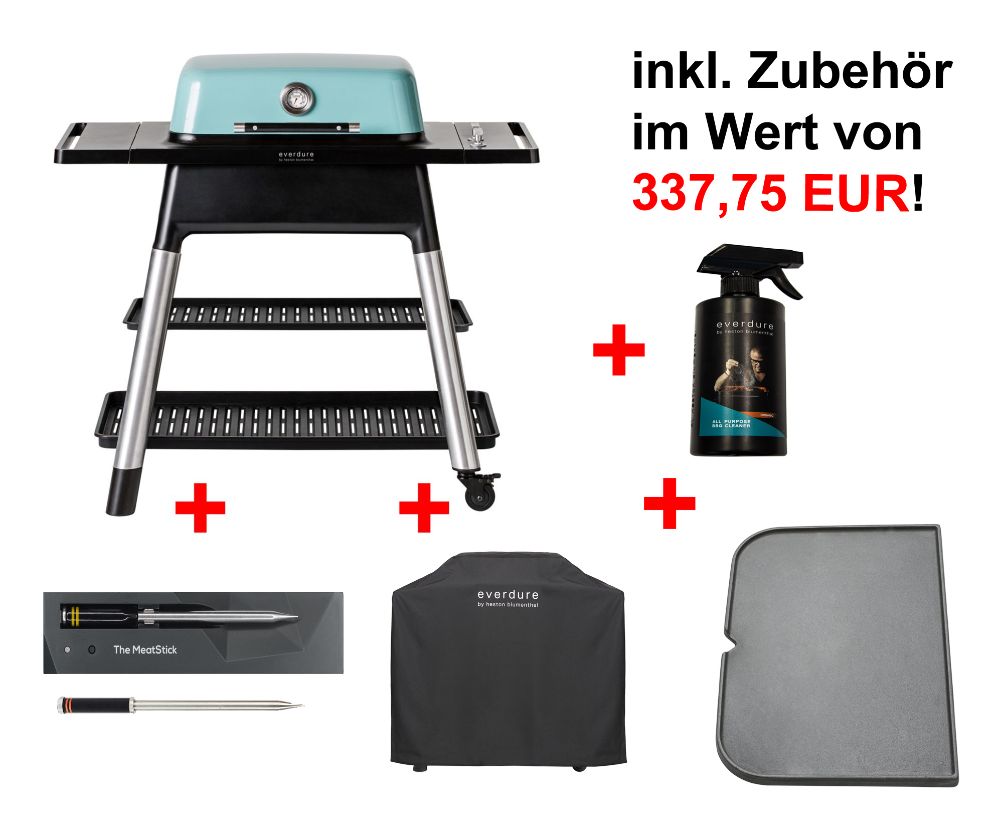 Everdure FORCE Mint inkl. Haube, Gussplatte, Reinigungsspray, kabellosen Bluetooth Meatstick & zweiten Stick